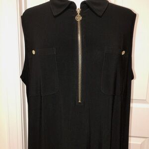 Anne Klein Midi Dress -Black Half Zip Logo Buttons & Pull-Gold classic